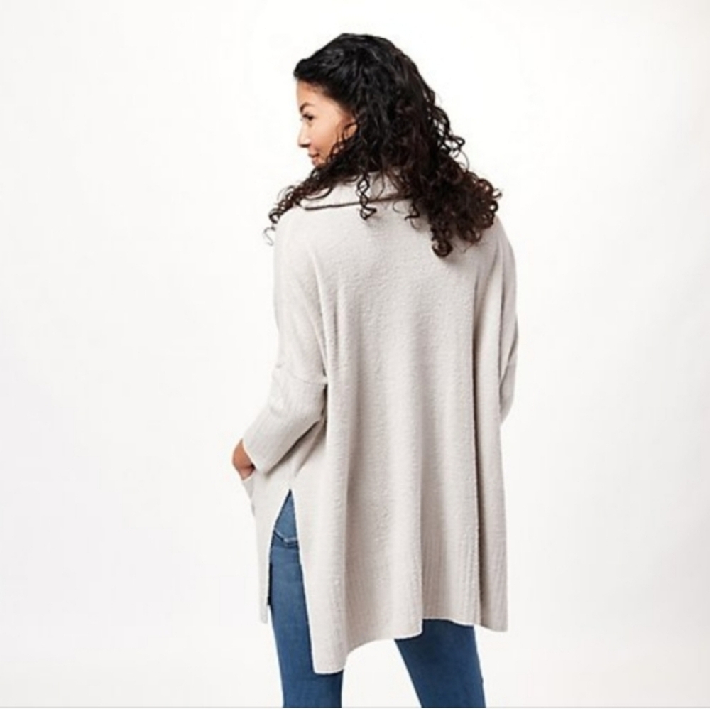 NWT Barefoot Dreams CozyChic Lite Half Zip Rolled Edge Tunic Sea Salt Soft S/M - Picture 4 of 13
